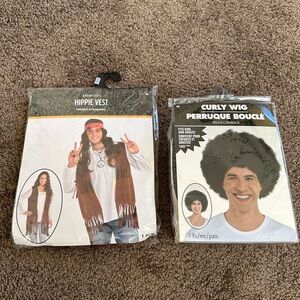 Bundle Hippie vest and curly wig.